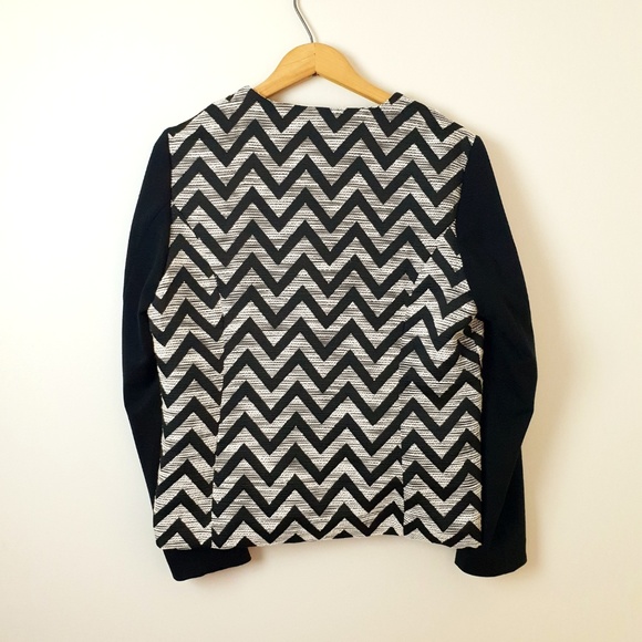 Chevron Tweed Blazer Jacket Black Size Large - Picture 4 of 8